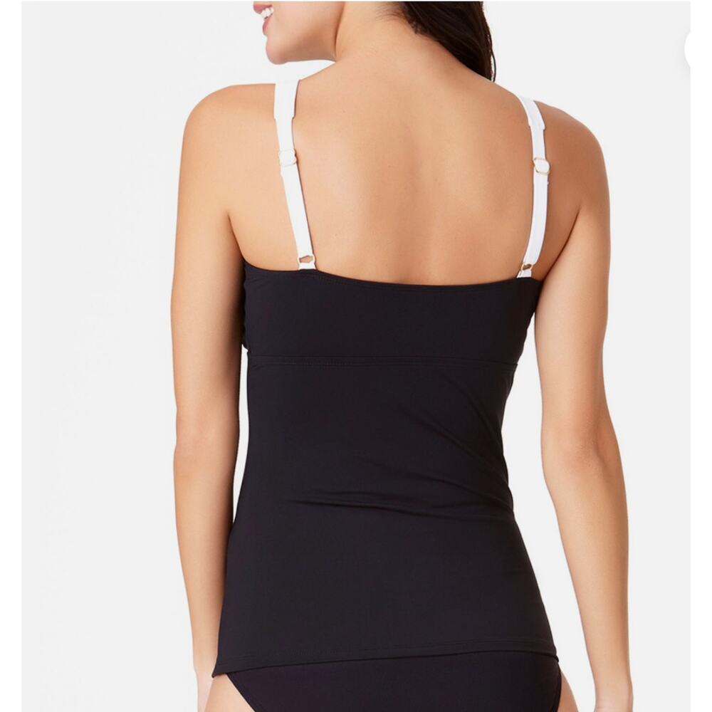 NWT Liz Claiborne High Neck Tankini Swim Top Black White Plus Size 22W - Picture 2 of 8